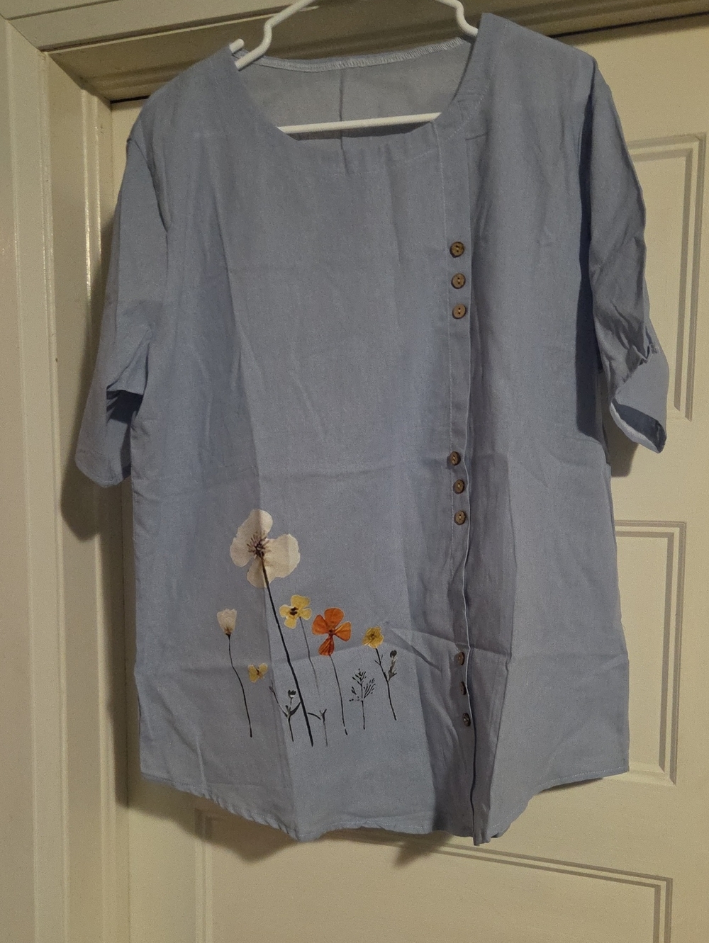 Light Blue Floral Button Front Top